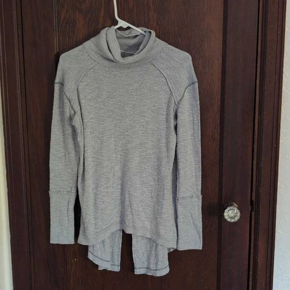 Free People Timmy Tommy turtleneck sweater boxy distressed sweater in dove grey